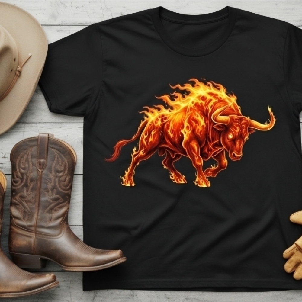 Flaming Bull Graphic Tee • Western Fire Bull Shirt • Cowboy Rodeo Country Tee